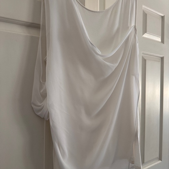 Tahari White Draped Chiffon Blouse-Elegant & Flowy - Picture 1 of 13